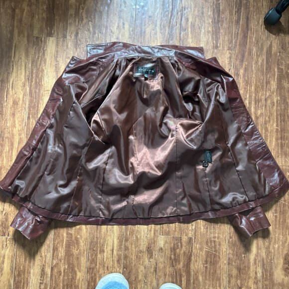 Burgundy Brown Leather Jacket - Picture 5 of 5